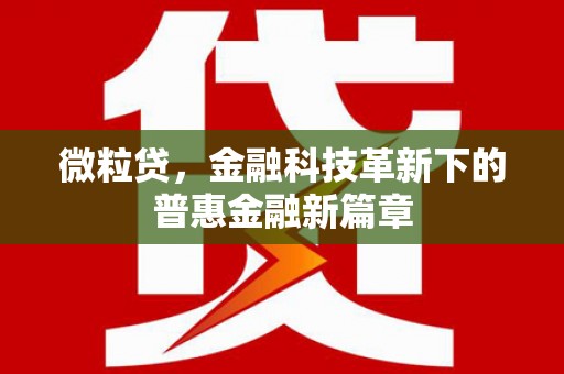 成华微粒贷，金融科技革新下的普惠金融新篇章
